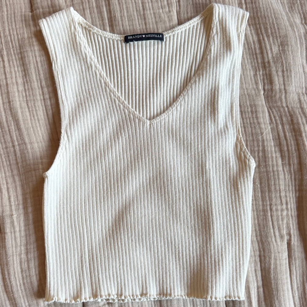 Brandy Melville Off-White Ribbed Tank Top